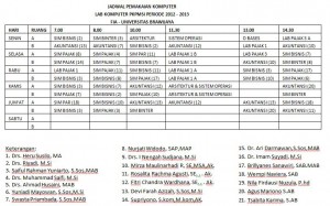 JADWAL PEMAKAIAN KOMPUTER PKPMSI PERIOD 2012 - 2013