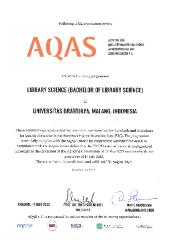 Sertifikat akreditasi Agency for Quality Assurance through Accreditation of Study Programs (AQAS)-Prodi Ilmu Perpustakaan FIA UB