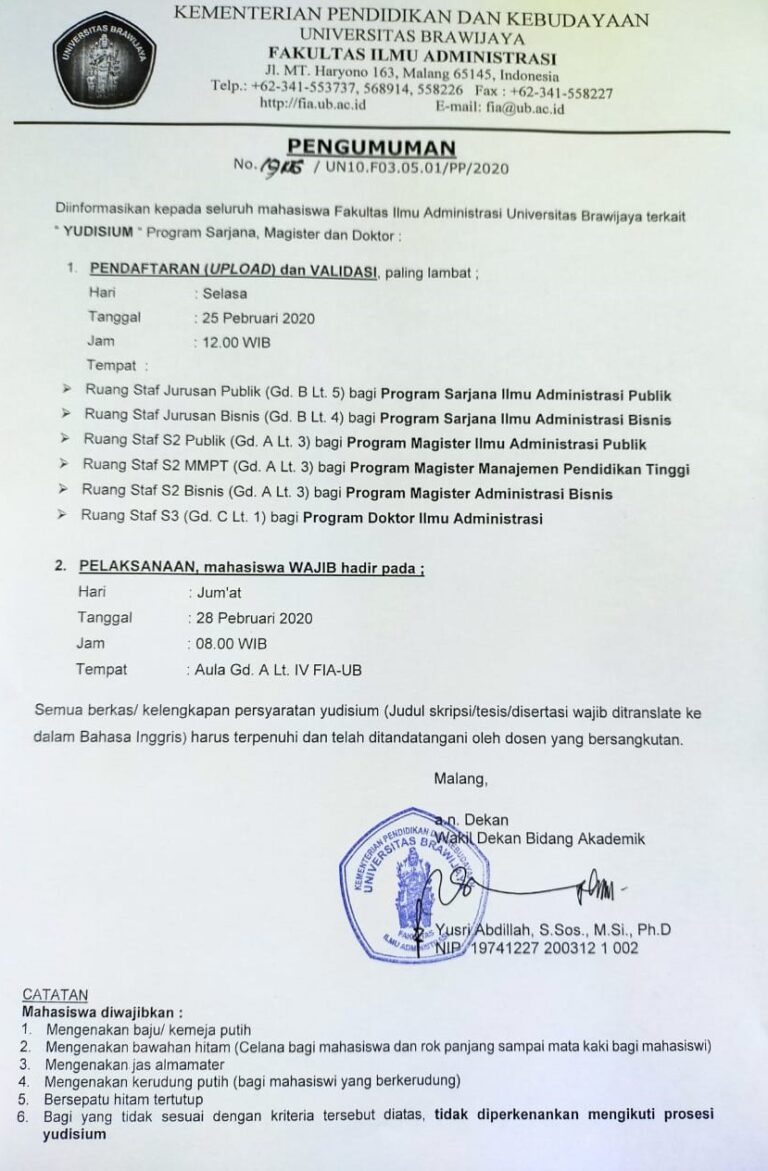 Pengumuman Pendaftaran Yudisium – Fakultas Ilmu Administrasi ...